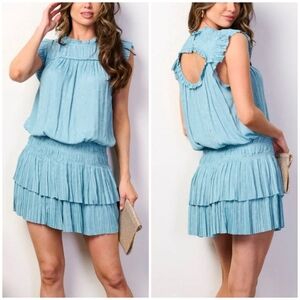 CURRENT AIR Anthropologie Aqua Splash Floral Embossed Short Dress